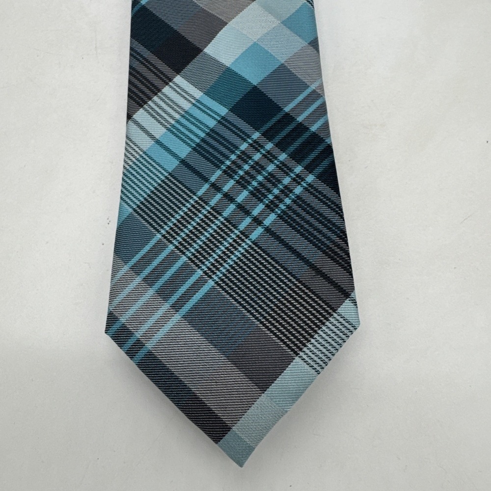 Geoffrey‎ Beene Silk Tie Men's 58" X 3" Blue Black Plaid